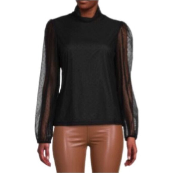 Catherine Malandrino Swiss Dot Turtleneck Long Sleeve Top - Picture 1 of 8
